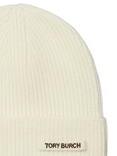 Tory Burch Ribbed-knit Beanie Hat In Neutral