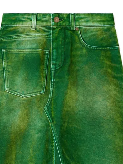 Tory Burch Deconstructed Denim Skirt In Green
