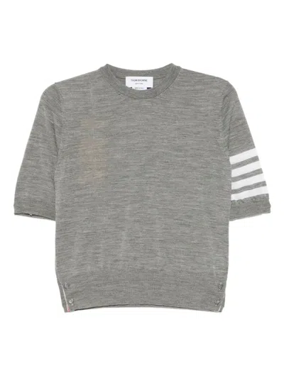 Thom Browne Rwb-stripe Knitted T-shirt In Gray