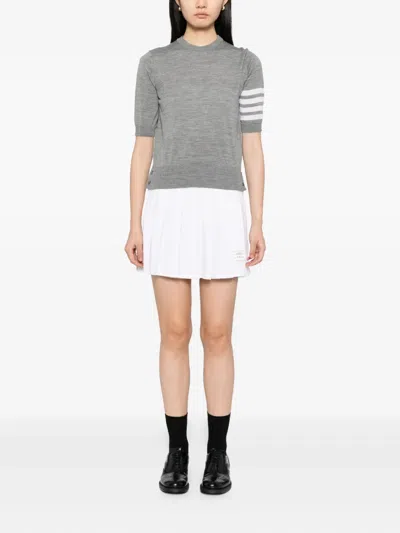 Thom Browne Rwb-stripe Knitted T-shirt In Gray
