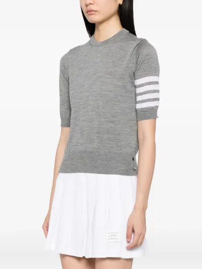 Thom Browne Rwb-stripe Knitted T-shirt In Gray
