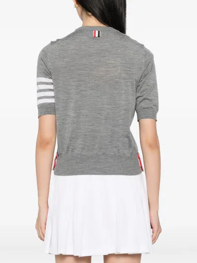 Thom Browne Rwb-stripe Knitted T-shirt In Gray