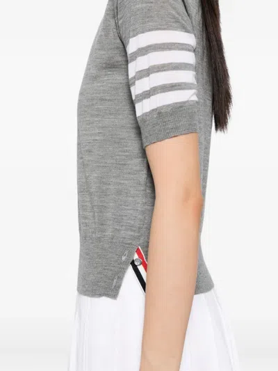 Thom Browne Rwb-stripe Knitted T-shirt In Gray