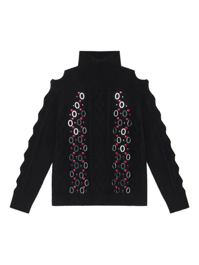 绞花针织缀饰毛衣