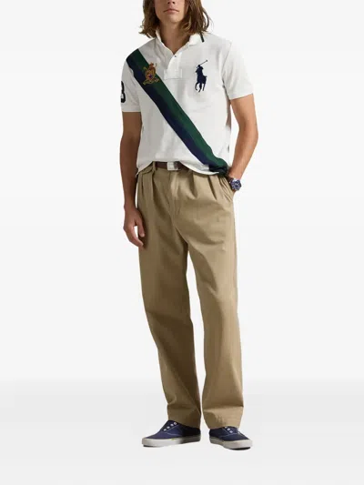 Polo Ralph Lauren Diagonal-stripe Embroidered-logo Polo Shirt In White