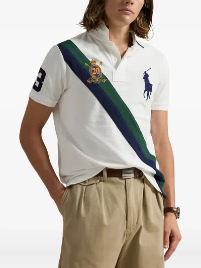 Polo Ralph Lauren Diagonal-stripe Embroidered-logo Polo Shirt In White