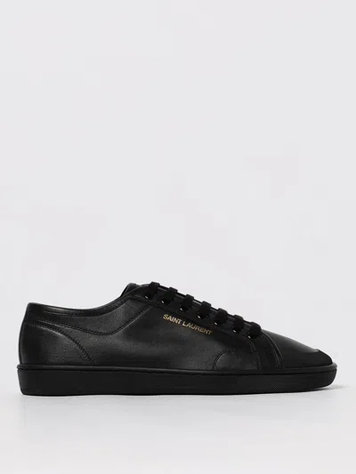 Saint Laurent Leather Sneakers With Almond Toe And Perforated Style In Black