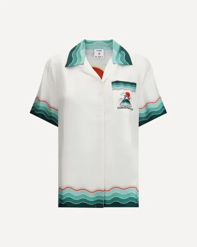 Casablanca White Montagne Ondulee Silk Short Sleeve Shirt In White