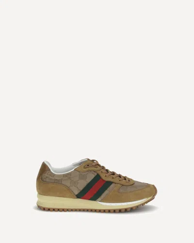 Gucci Men Re-motion Gg Nylon And Suede Sneakers In Sand