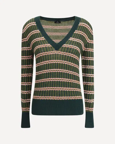 Etro Women Striped Wool Sweater In Green