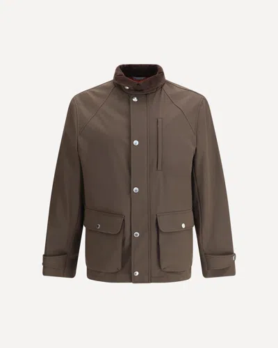 Brunello Cucinelli Men Stretch Membrane Nylon Jacket In Brown