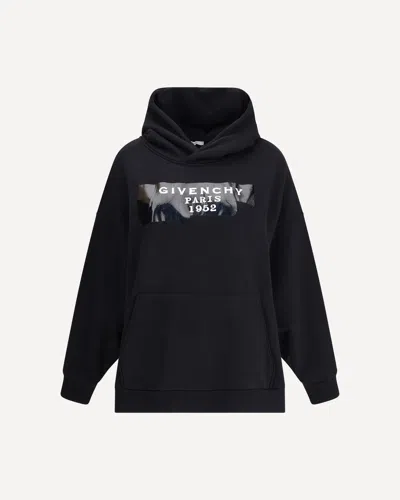 Givenchy Hooded Cotton Sweatshirt Featuring Kangaroo Pocket In Black