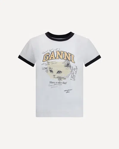 Ganni Women White Crewneck T-shirt With Maxi Logo On The Front In Cotton Jersey Woman In White