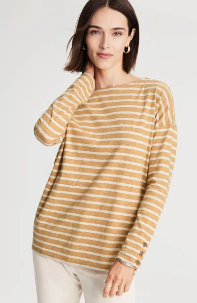 Jjill J.jill Striped Buttoned-cuff Tee In Multi