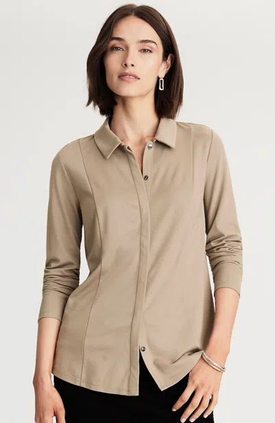 Jjill J.jill Ponte Knit Button-front Shirt In Brown