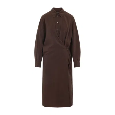 Lemaire Twisted Dress With Straight Collar And Buttons In Burgundy