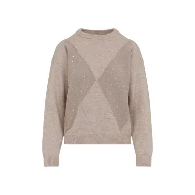 Peserico Cashmere Lurex-embellished Sweater With Diamond Pattern In Gray