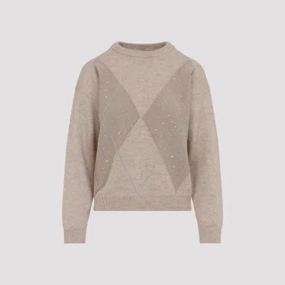 Peserico Cashmere Lurex-embellished Sweater With Diamond Pattern In Gray