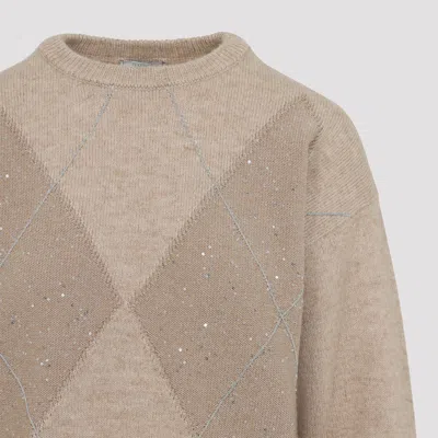 Peserico Cashmere Lurex-embellished Sweater With Diamond Pattern In Gray
