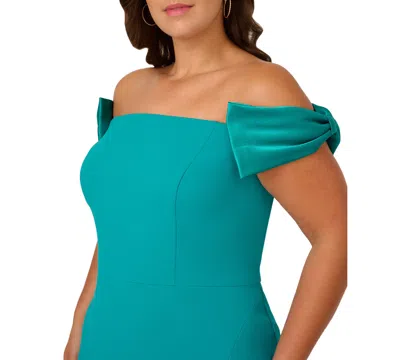 Adrianna Plus Size Off-the-shoulder Column Gown In Blue