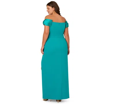 Adrianna Plus Size Off-the-shoulder Column Gown In Blue