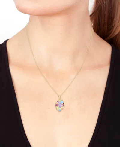 Effy Collection Effy Multi-gemstone (6-5/8 Ct. Tw.) & Diamond (1/20 Ct. T.w.) Cluster Pendant Necklace In 14k Gold, In Multi