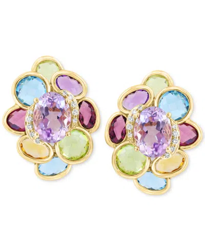 Effy Collection Effy Multi-gemstone (7-3/4 Ct. Tw.) & Diamond (1/20 Ct. T.w.) Cluster Stud Earrings In 14k Gold In Multi