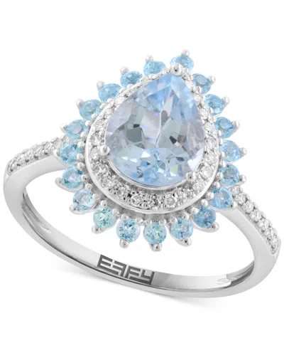 Effy Collection Effy Aquamarine (1-3/8 Ct. T.w.), Blue Topaz (3/8 Ct. T.w.) & Diamond (5/8 Ct. T.w.) Ring In 14k Whi In Multi