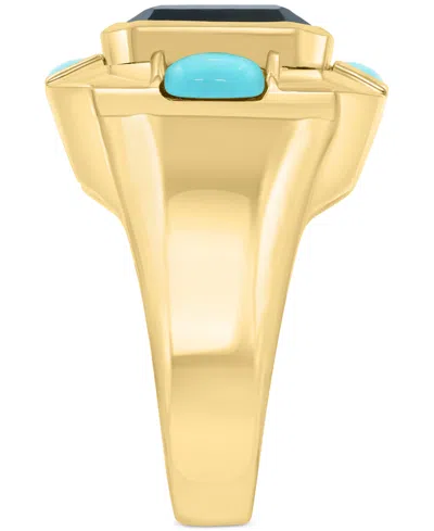 Effy Collection Effy Onyx & Turquoise Cushion & Oval Statement Ring In 14k Gold-plated Sterling Silver In Multi