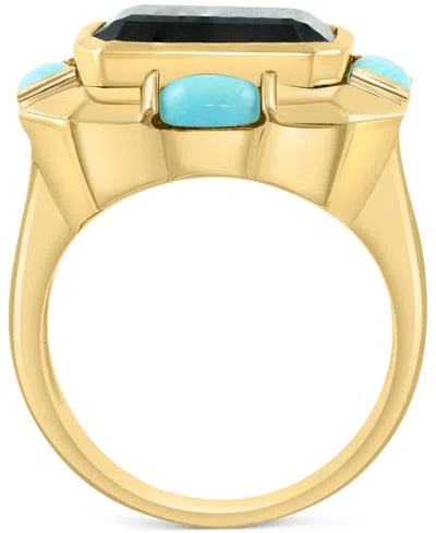Effy Collection Effy Onyx & Turquoise Cushion & Oval Statement Ring In 14k Gold-plated Sterling Silver In Multi