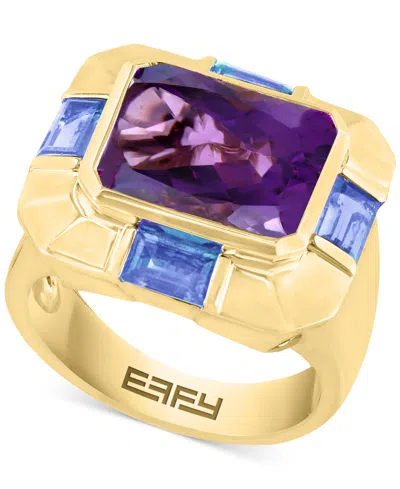 Effy Collection Effy Amethyst (5 Ct. T.w.) & Tanzanite (2-1/2 Ct. T.w.) Statement Ring In 14k Gold-plated Sterling S In Purple