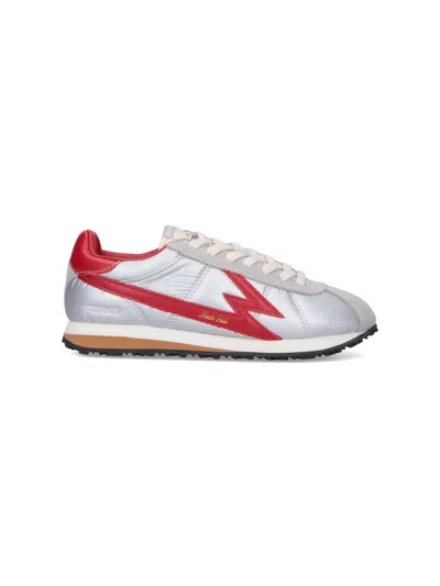 Moa Master Of Arts Shiny Silver Sneakers With Bold Red Lightning Detailing In Silver