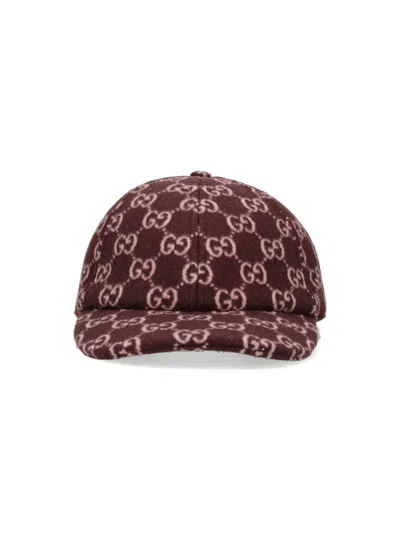 Gucci Gg Canvas Wool Baseball Cap In Burgundy