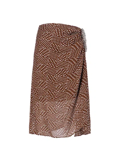 Dries Van Noten Midi Skirt With Irregular Polka Dot Print In Brown