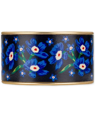 Patricia Nash Eletta Floral Leather Gold-tone Cuff Bracelet In Blue