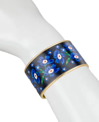 Patricia Nash Eletta Floral Leather Gold-tone Cuff Bracelet In Blue
