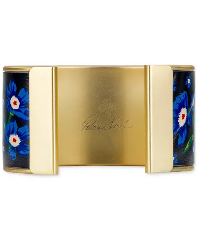 Patricia Nash Eletta Floral Leather Gold-tone Cuff Bracelet In Blue