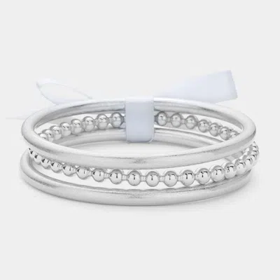Fashnzfab 3pcs - Brushed Metal Multi Layered Bangle Bracelets In Silver