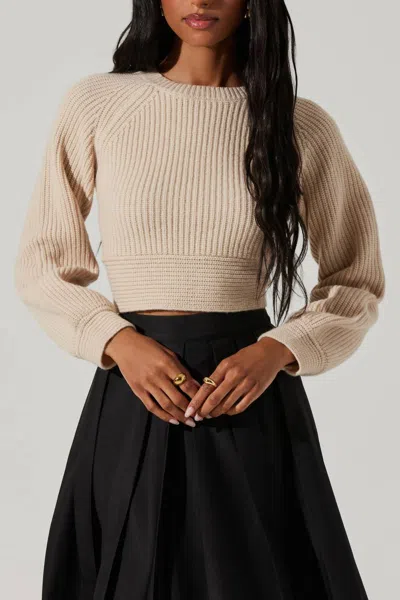 Astr The Label Eila Bow Back Wool Blend Crop Sweater In Neutral
