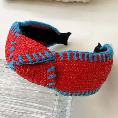 Fashnzfab Straw Knot Burnout Headband In Red