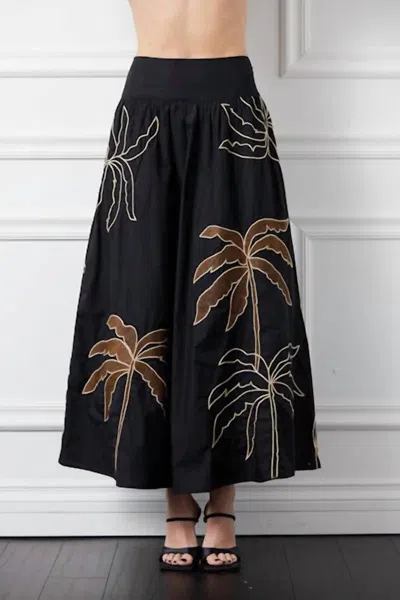 Ciebon Palm Tree Maxi Skirt In Black / Brown In Multi