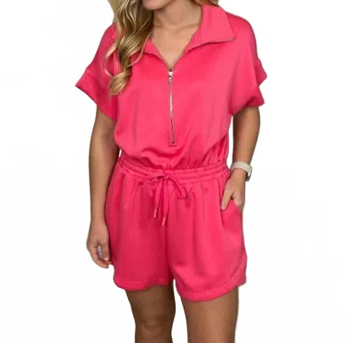Umgee Neoknit Half Zip Long Sleeve Romper In Hot Pink In Pink