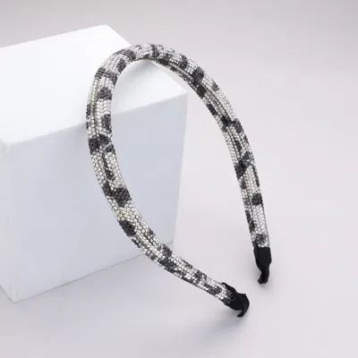 Fashnzfab Leopard Patterned Bling Stone Headband In Black