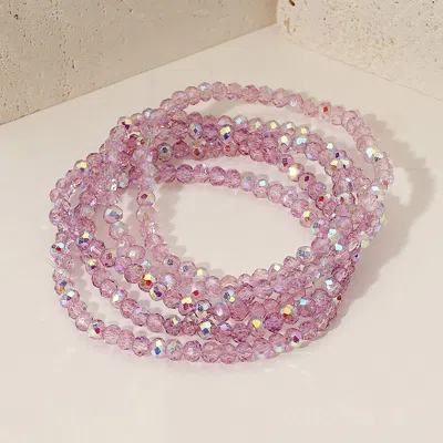 Fashnzfab 5pcs - Sparkling Faceted Beaded Stackable Stretch Multi Layered Bracelet In Purple