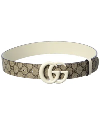 Gucci Gg Marmont Wide Gg Supreme Canvas & Leather Belt In Brown