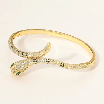 Fashnzfab Stone Paved Snake Hinged Bangle Bracelet Gold In Gold
