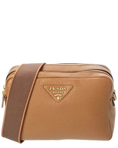 Prada Small Leather Crossbody Bag In Brown