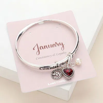 Fashnzfab Consistency Loyalty January Heart Birthday Stone Charm Bracelet Red In Metallic