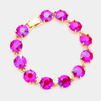 Fashnzfab Round Stone Link Evening Bracelet Ab, Fuchsia In Purple
