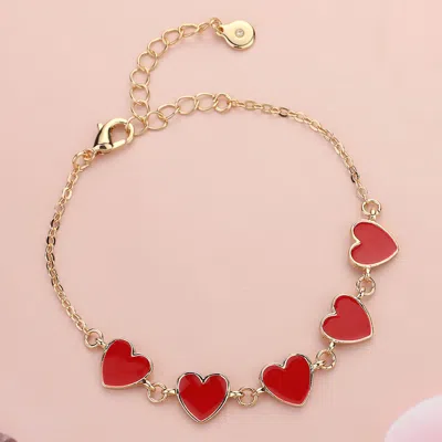Fashnzfab Enamel Heart Link Bracelet Gold, Red In Gold